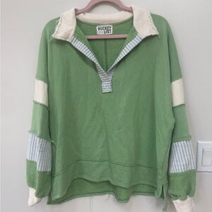 BUCKETLIST Green and Cream V-Neck Sweater